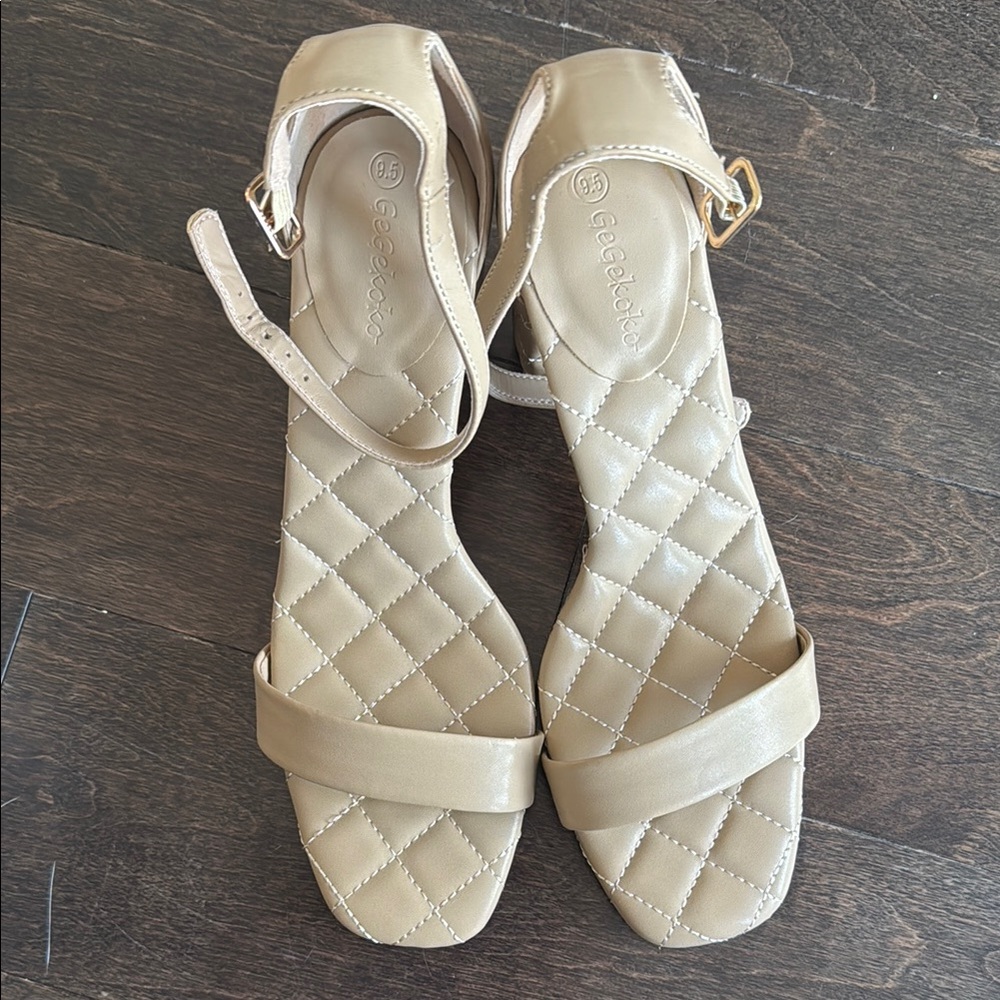 Tan Quilted Sandals with Ankle Strap
